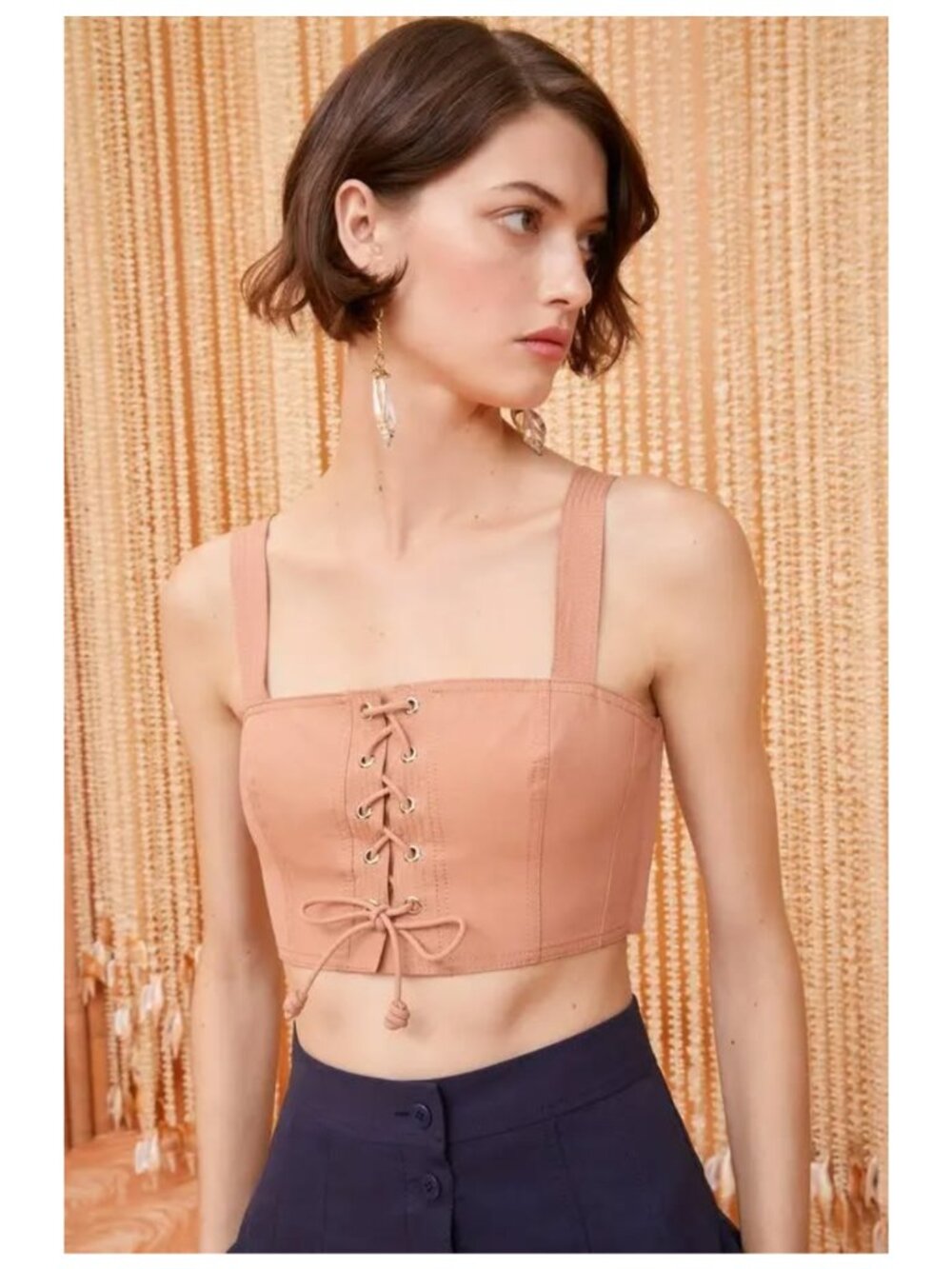 NWT Ulla Johnson Isla Lace Up Crop Top Apricot Pink Corset Top Sz 6